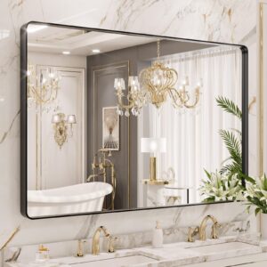 Amazon.com: LOAAO 55X36 Inch Black Metal Framed Bathroom Mirror for Wall, Matte Black Bathroom Vanity Mirror Farmhouse, Large Rounded Rectangle Mirror, Anti-Rust, Tempered...