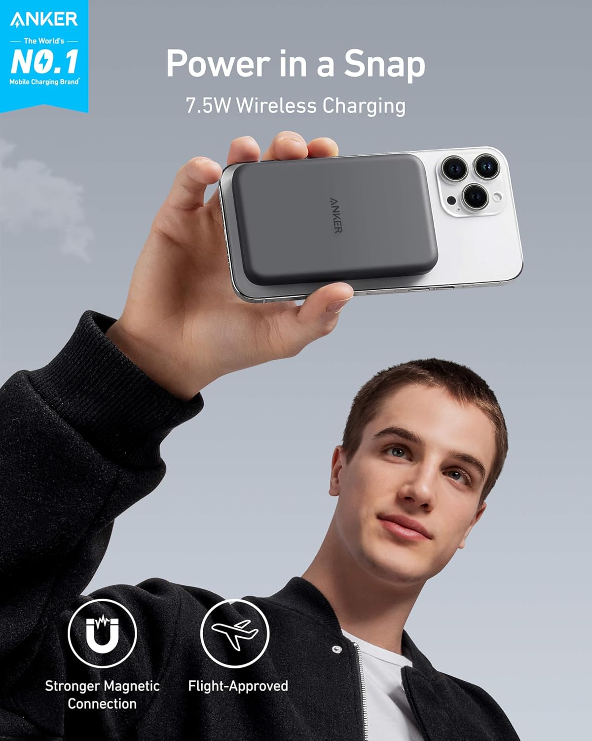 Anker 621 Magnetic Portable Charger (MagGo), 5,000mAh Wireless Power Bank with USB-C Cable, Magsafe-Compatible Battery Pack for iPhone 16 /15/14/13/12 Series