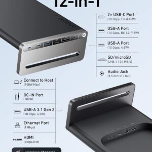 Anker 675 USB-C Docking Station (12-in-1, Monitor Stand, Wireless) with 10Gbps USB-C Ports, 4K@60Hz HDMI Display, Wireless Charging Pad & 2.4G Wireless Vertical Ergonomic...