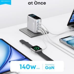 Anker Laptop Charger, 140W MAX USB C Charger, 4-Port Multi-Device Fast Charging, Advanced GaN Power Adapter, Intuitive Touch Controls, for MacBook, iPhone 16 Series, Samsung...