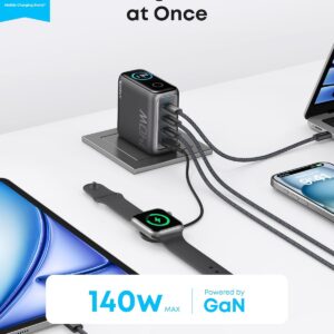 Anker Laptop Charger, 140W MAX USB C Charger, 4-Port Multi-Device Fast Charging, Advanced GaN Power Adapter, Intuitive Touch Controls, for MacBook, iPhone 16 Series, Samsung...