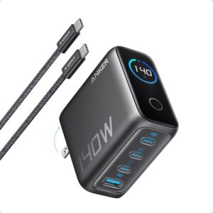 Anker Laptop Charger, 140W MAX USB C Charger, 4-Port Multi-Device Fast Charging, Advanced GaN Power Adapter, Intuitive Touch Controls, for MacBook, iPhone 16 Series, Samsung...