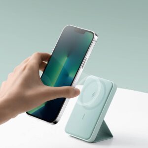 ANKER Magnetic Battery (MagGo), 5K Foldable Magnetic Wireless Portable Charger and USB-C for iPhone 15/15 Plus/15 Pro/15 Pro Max, iPhone 14/13 Series (Buds Green)