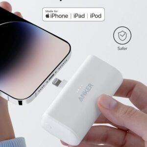 ANKER Nano Portable Charger for iPhone, with Built-in MFi Certified Lightning Connector, Power Bank 5,000mAh 12W, Compatible with iPhone 14/13/12 Series (Pink)