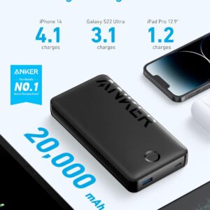 Anker Portable Charger, 20,000 mAh Power Bank, Battery Pack with 2-Port, 15W High-Speed Charging for iPhone 15/15 Plus/15 Pro/15 Pro Max, iPhone 14/13/12 Series, Samsung...