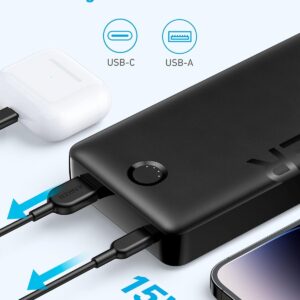 Anker Portable Charger, 20,000 mAh Power Bank, Battery Pack with 2-Port, 15W High-Speed Charging for iPhone 15/15 Plus/15 Pro/15 Pro Max, iPhone 14/13/12 Series, Samsung...