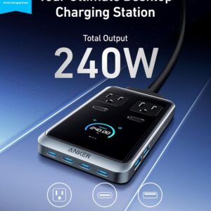Anker Prime Charging Station, 240W 8-in-1 USB-C Power Strip, 5 ft Detachable Extension Cord, 2 AC, 4 USB-C, 2 USB-A, Works with iPhone 16/15,Desktop Accessory for...