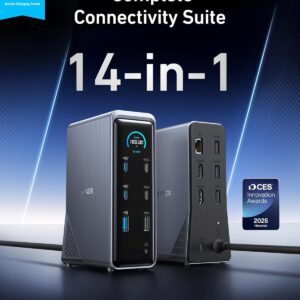 Anker Prime Docking Station, 14-Port with 160W Max Output, 10Gbps Fast Data Transfer, Real-Time Smart Interface, Audio and Ethernet Ports, Dual 4K Displays for Dell, HP, Lenovo...