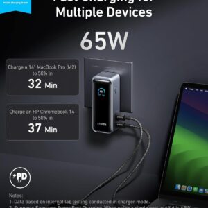 Anker Prime Power Bank, 9,600mAh Battery Pack with 65W Output, Built-in AC Plug, Supports PD 3.0 and PPS, 30W Fast Recharging, Sleek Portable Charger for MacBook Pro, iPhone 15...