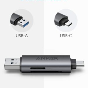 Anker USB-C and USB 3.0 SD Card Reader, PowerExpand+ 2-in-1 Memory Card Reader with Dual Connectors, for SDXC, SDHC, (Micro)SD, MMC, RS-MMC, Micro SDXC, Micro SDHC, and UHS-I