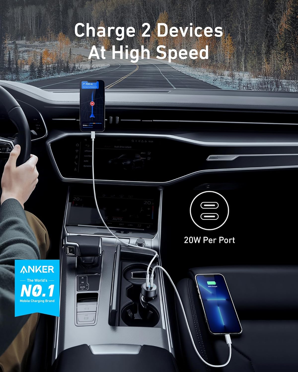 Anker USB C Car Charger, 40W 2-Port PowerIQ 3.0 Type C Adapter, iPhone 16 Car Charger, PowerDrive III Duo with Power Delivery for iPhone 16/15/14/13