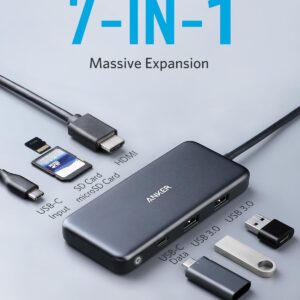 Anker USB C Hub (7-in-1), with 4K HDMI, 100W Power Delivery, USB-C and 2 USB-A 5Gbps Data Ports, microSD and SD Card Reader, for MacBook Air, MacBook Pro, XPS, and More