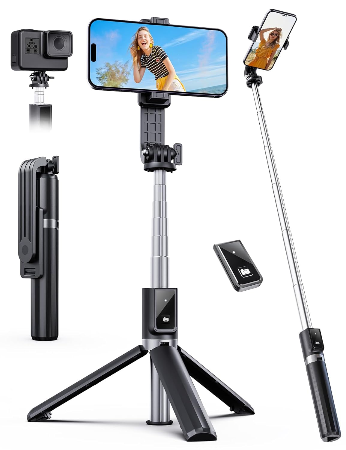 ANXRE Selfie Stick Tripod with Remote, Portable Travel Selfie Stick Tripod, Wireless Selfie Stick Phone Tripod Stand for Cell Phone Compatible with 4-7" iPhone Samsung Android...