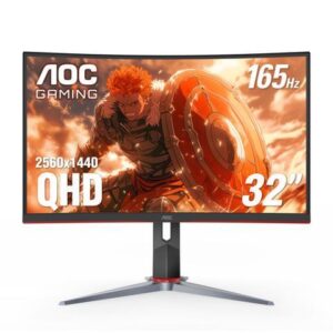AOC 32" Curved Frameless Gaming Monitor 2K QHD, 1500R Curved VA, 1ms, 165Hz, FreeSync, Height adjustable, 3-Year Zero Dead Pixel Guarantee (CQ32G2S)
