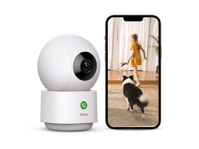 Aosu IndoorCam P1 (C2E) Security Camera, 3MP, 360° Pan-Tilt Moting Tracking, 2.4GHz WiFi, 2-way audio, One-touch call feature, Work with Alexa &