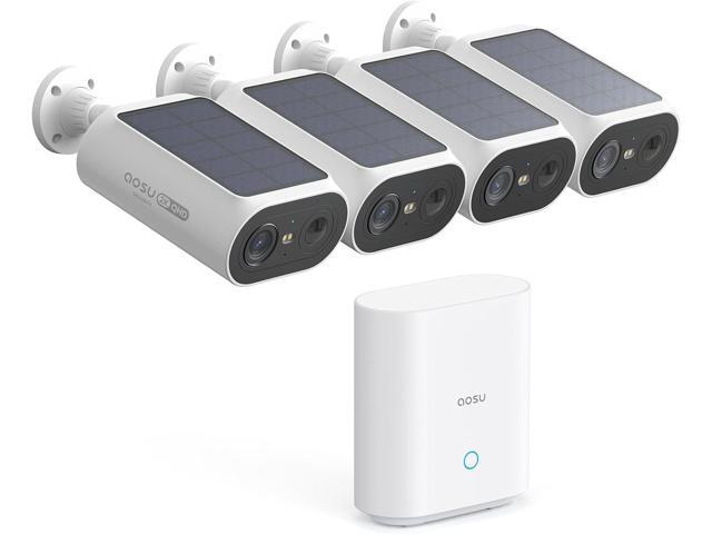 AOSU Solar Security Cameras Wireless Outdoor, 2Mins DIY Installation, No Subscription Cameras for Home Security System, Local Storage, 2K Color Night