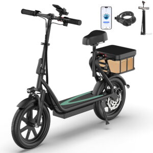 AOVOPRO ESBS-PRO 500W 14 inch Commuter Electric Scooter with Seat &Carry Basket for Adult-Up to 50 Miles 21MPH