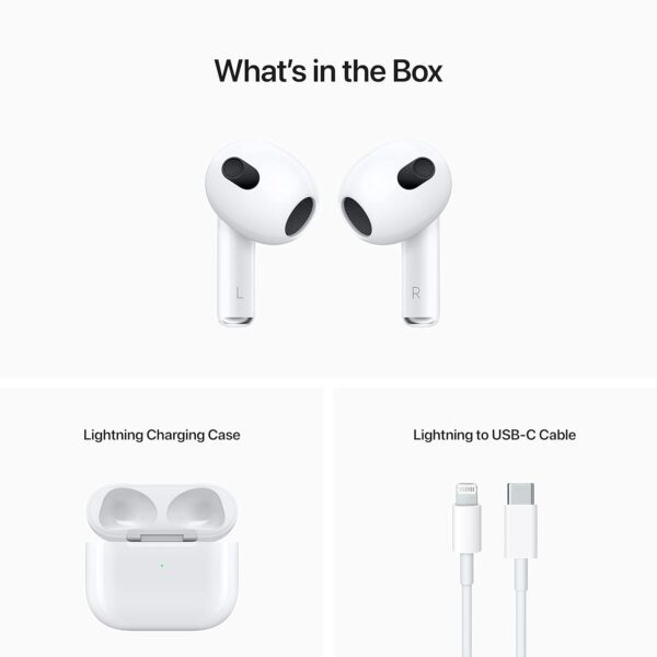 Apple AirPods (3rd Generation) Wireless Ear Buds, Bluetooth Headphones, Personalized Spatial Audio, Sweat and Water Resistant, Lightning Charging Case Included, Up to 30 Hours...