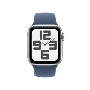 Apple Watch SE (2nd Gen) [GPS 40mm] Smartwatch with Silver Aluminum Case with Denim Sport Band S/M. Fitness and Sleep Trackers, Crash Detection, Heart Rate Monitor, Retina Display