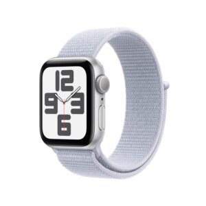 Apple Watch SE (2nd Gen) [GPS 40mm] Smartwatch with Silver Aluminum Case with Denim Sport Band S/M. Fitness and Sleep Trackers, Crash Detection, Heart Rate Monitor, Retina Display