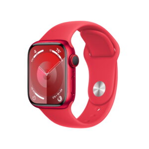 Apple Watch Series 9 With Blood Oxygen. GPS + Cellular 41mm Red Aluminum Case with Red Sport Band - S/M.
