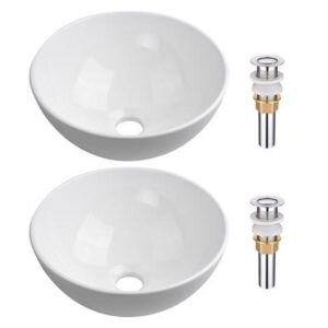 Aquaterior 12" Bathroom Vessel Sink Round Bowl Pop Up Drain Countertop 2 Pack