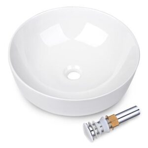 Aquaterior 16" Round Bathroom Vessel Sink w/Pop up Drain Above Counter Ceramic Bathroom Sink For Hotel