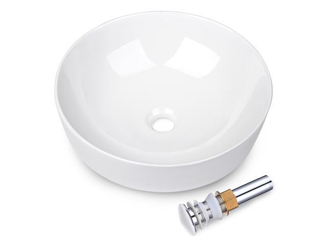 Aquaterior 16" Round Bathroom Vessel Sink w/Pop up Drain Above Counter Ceramic Bathroom Sink For Hotel