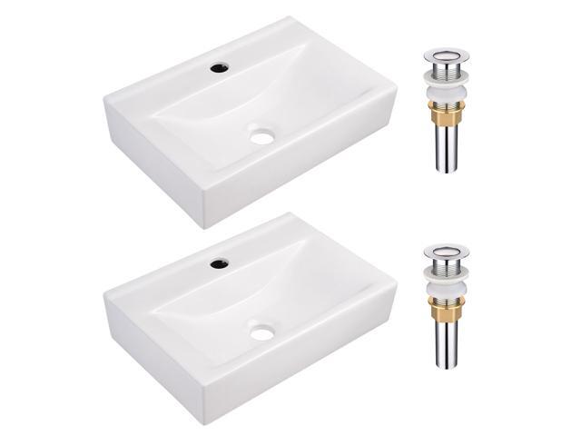 Aquaterior 18" Rectangle Bathroom Vessel Sink Pop up Drain Ceramic Basin 2 Pack