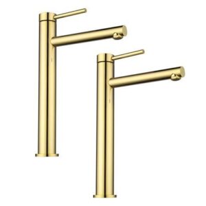 Aquaterior 2 Pack Bathroom Vessel Sink Faucet 8" Tall 1 Handle/Hole Cold&Hot Water Mixer Faucet Gold (CUPC NSF CEC)