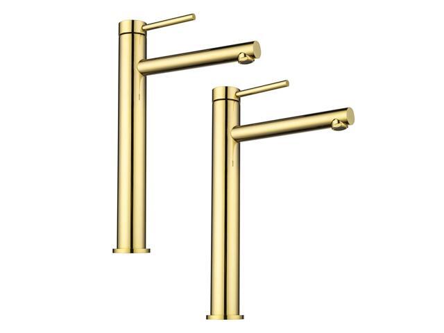 Aquaterior 2 Pack Bathroom Vessel Sink Faucet 8" Tall 1 Handle/Hole Cold&Hot Water Mixer Faucet Gold (CUPC NSF CEC)