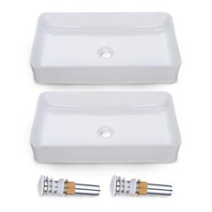 Aquaterior 2 Pack Rectangle Bathroom Vessel Sink w/Pop Up Drain 23" x 13" Above Counter Ceramic Bathroom Sink
