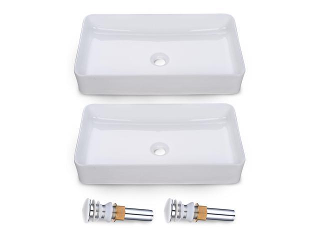 Aquaterior 2 Pack Rectangle Bathroom Vessel Sink w/Pop Up Drain 23" x 13" Above Counter Ceramic Bathroom Sink