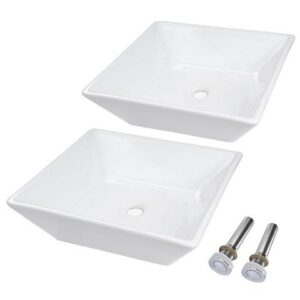 Aquaterior® 2 Pcs Square Porcelain Above Counter Sink Bathroom Ceramic Vessel Basin Pop up Drain
