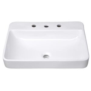 Aquaterior 23" Bathroom Drop in Vessel Sink Ceramic Semi Recessed Basin w/ Drain