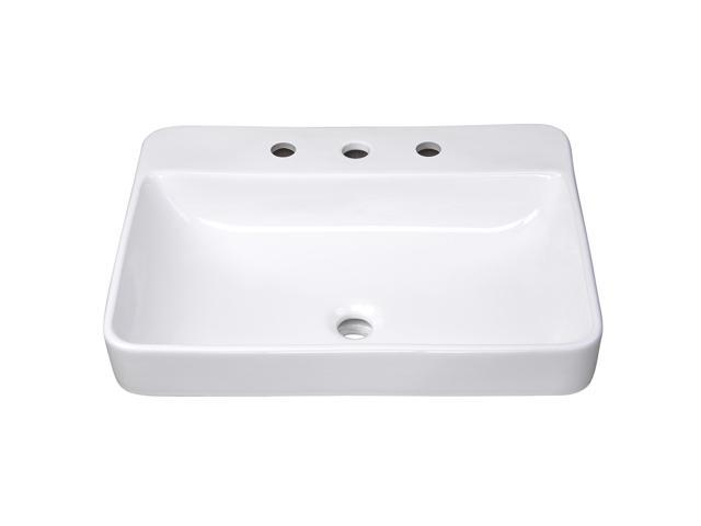 Aquaterior 23" Bathroom Drop in Vessel Sink Ceramic Semi Recessed Basin w/ Drain