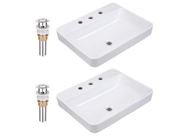 Aquaterior 23" Vessel Sink Drop in Ceramic Basin Pop up Drain Bathroom 2 Pack