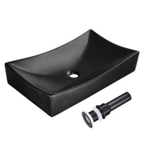 Aquaterior® 26" Black Rectangle Bathroom Vessel Sink Above Counter Porcelain Ceramic Vanity Sink Basin w/ Drain