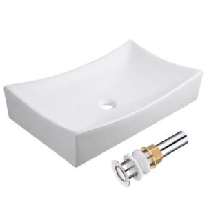 Aquaterior 26"Lx15-5/8"Wx5-1/3"H Rectangle White Porcelain Ceramic Bathroom Sink w/ Free Chrome Drain