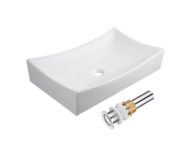 Aquaterior 26"Lx15-5/8"Wx5-1/3"H Rectangle White Porcelain Ceramic Bathroom Sink w/ Free Chrome Drain