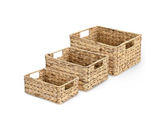 Aquaterior 3 Pack Handwoven Basket Bathroom Water Hyacinth Wicker Storage Decor