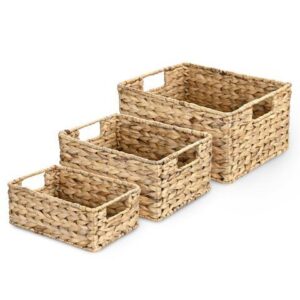 Aquaterior 3 Pack Handwoven Basket Bathroom Water Hyacinth Wicker Storage Decor