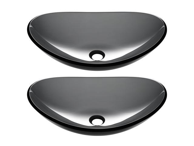 Aquaterior Bathroom Oval Tempered Glass Vessel Sink Counter Top Basin 2 Pack