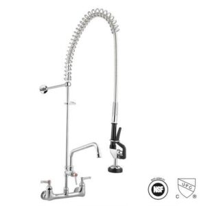 Aquaterior® Double Handle Brass Pre-Rinse Commercial Faucet Chromed w/ 12" Add-On Pull Down CUPC NSF