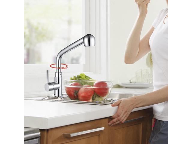 Aquaterior® Kitchen Sink Faucet Pull Out Dual Function Mixer Taps Stainless Steel1 Handle Long Neck