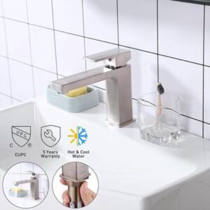 Aquaterior® Modern 1 Hole Bathroom Square Faucet Vanity Sink 1 Handle Cold & Hot Water Tap Nickel