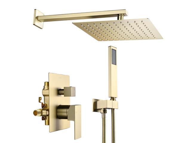 Aquaterior Shower Faucet Set Wall Mount Concealed Mixer Valve Rain Shower Gold