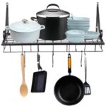 Aquaterior Wall Mount Cookware Rack with 10 Hooks Pan Pot Organizer Kitchen