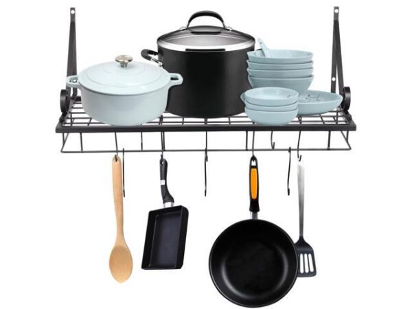 Aquaterior Wall Mount Cookware Rack with 10 Hooks Pan Pot Organizer Kitchen Aquaterior Wall Mount Cookware Rack with 10 Hooks Pan Pot Organizer Kitchen