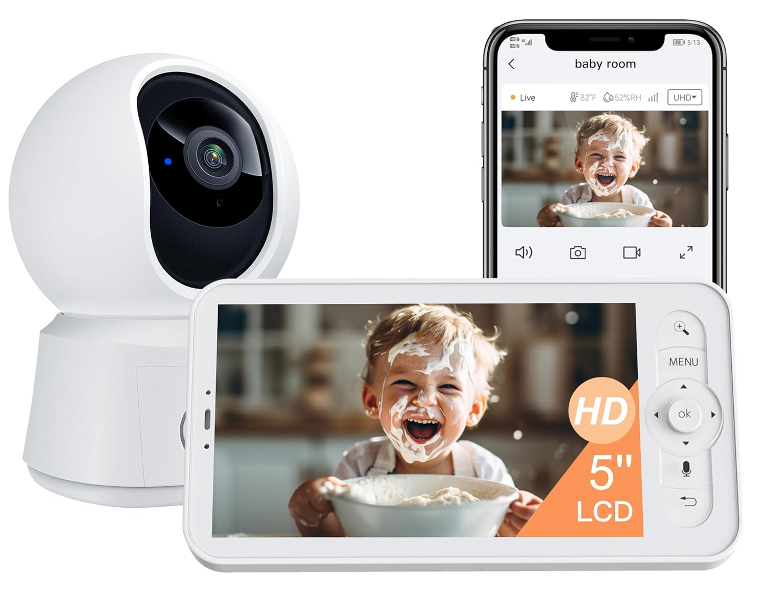 ARENTI Baby Monitor, Video Baby Camera with 5-Inch Wireless Display, 360° View, Auto-Night Vision, Temperature Sensor, Sound & Motion Detection, 2 Way Audio, VOX Mode